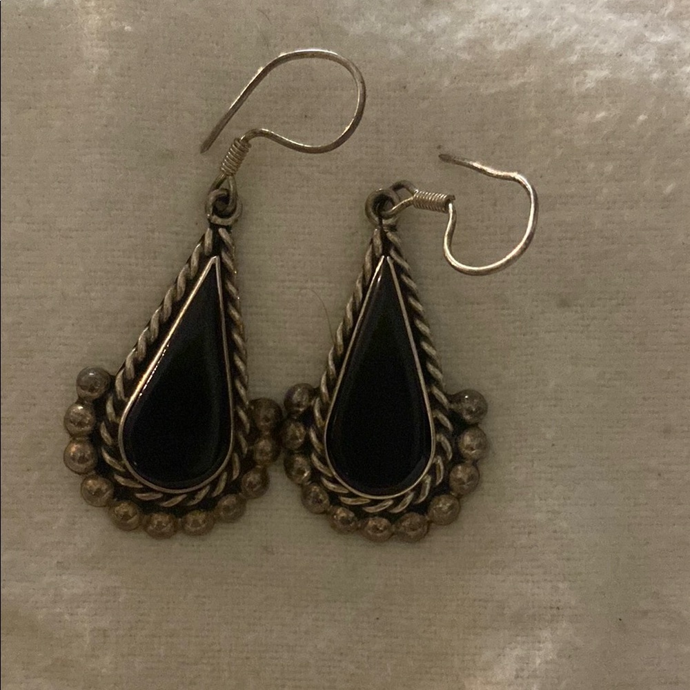 Black Onyx Sterling Silver Teardrop Earrings